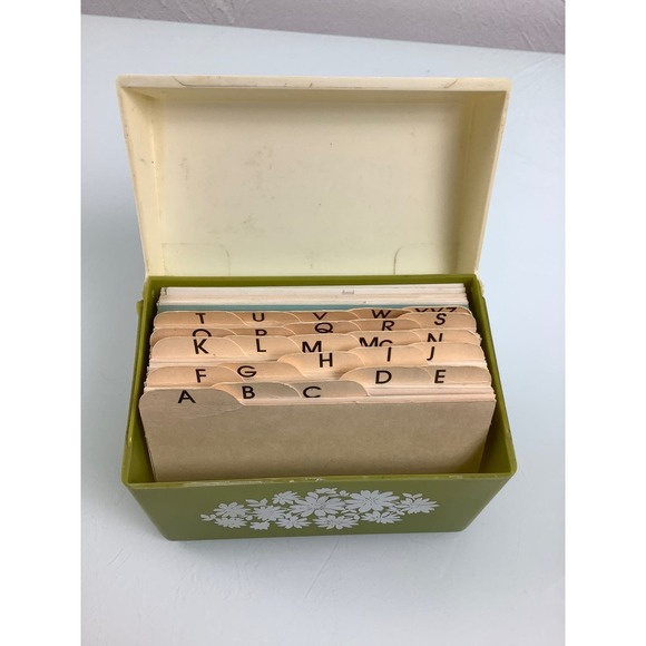 RARE VTG 1970s Retro Daisy Flowers green plastic Flip top Recipe Card box - Picture 11 of 12